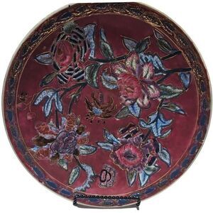 Floral Traditions Home Decor Collectible‎ Plate Hand Painted Gold Trim & Holder